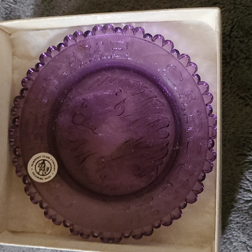 Purple Pairpoint glass  Cup plate Chesapeake carousel Chase series 2 horses